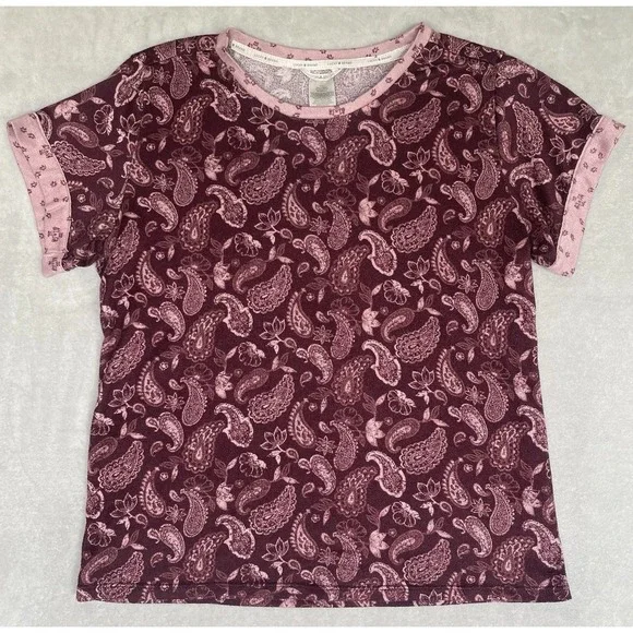 Lucky Brand Shirt Womens S Purple Paisley Soft Pajama Feminine Cozy Stretchy - Picture 1 of 5